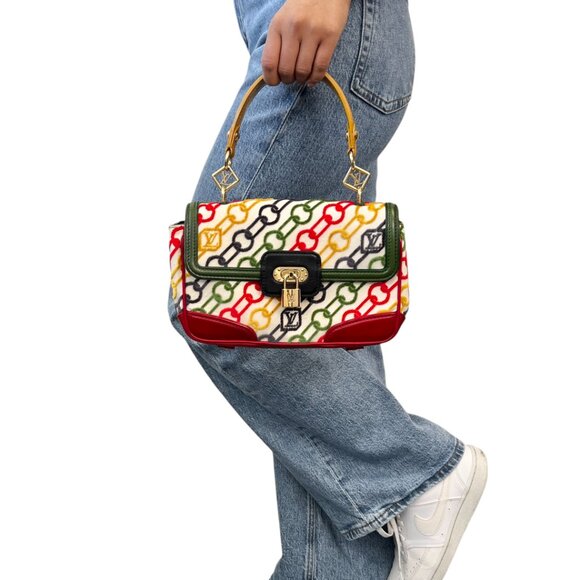 LOUIS VUITTON Vintage LV Logo Velvet Chain Dolly Bag Pochette [104062] - Picture 4 of 14